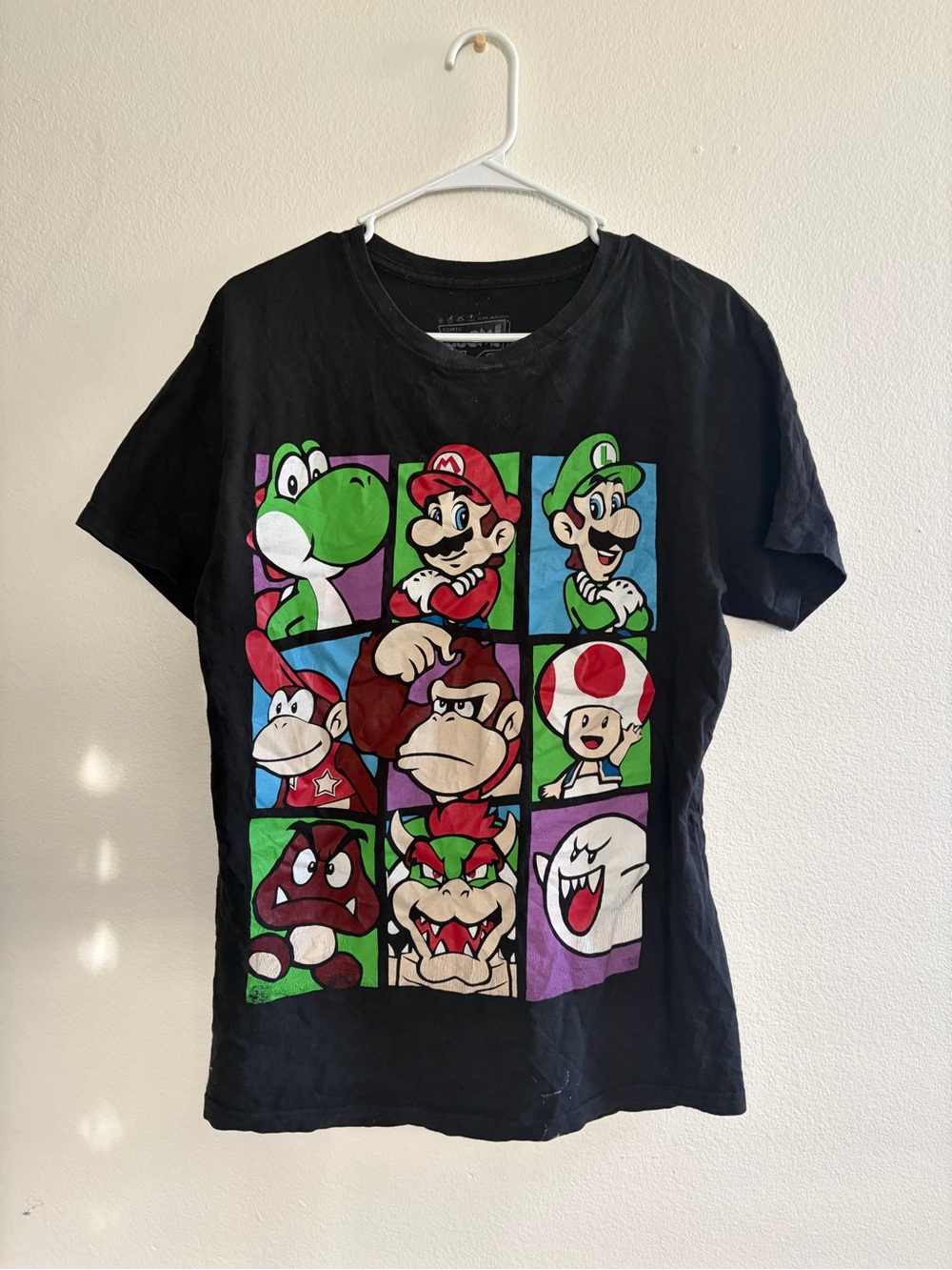 Black Super Mario Character Grid Short Sleeve Tee